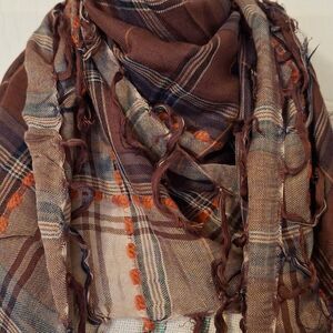 Brown plaid square fringe scarf forever 21 accessory Balaclava shawl wrap